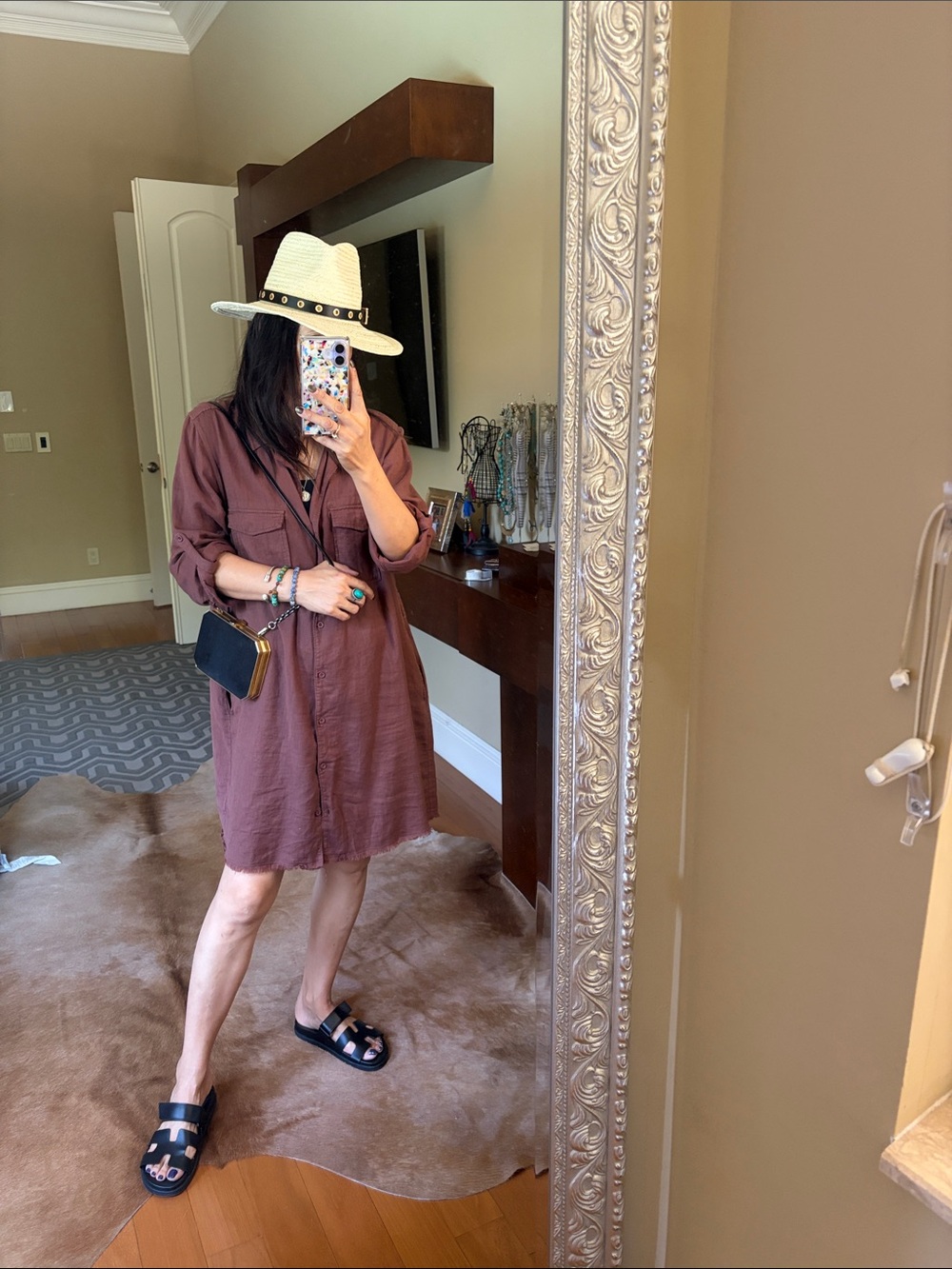 Cloth stone brown linen shirt dress